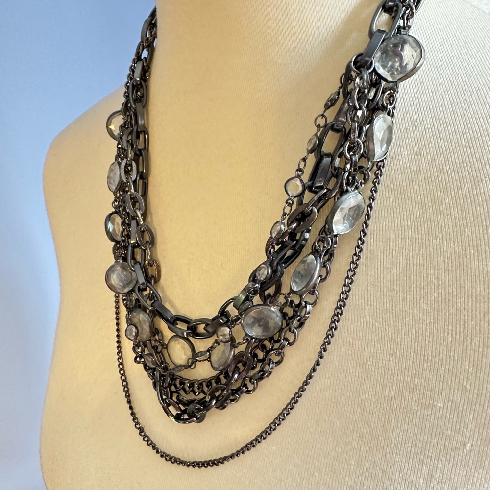 Simply Vera Vera Wang Gunmetal Multi-Chain Necklace โ 22โ Punk Glam Statement - Picture 3 of 9